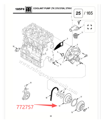 772757 THERMO KING mesin model TK370/TK376/TK486 pompa air V bagian pengganti katrol